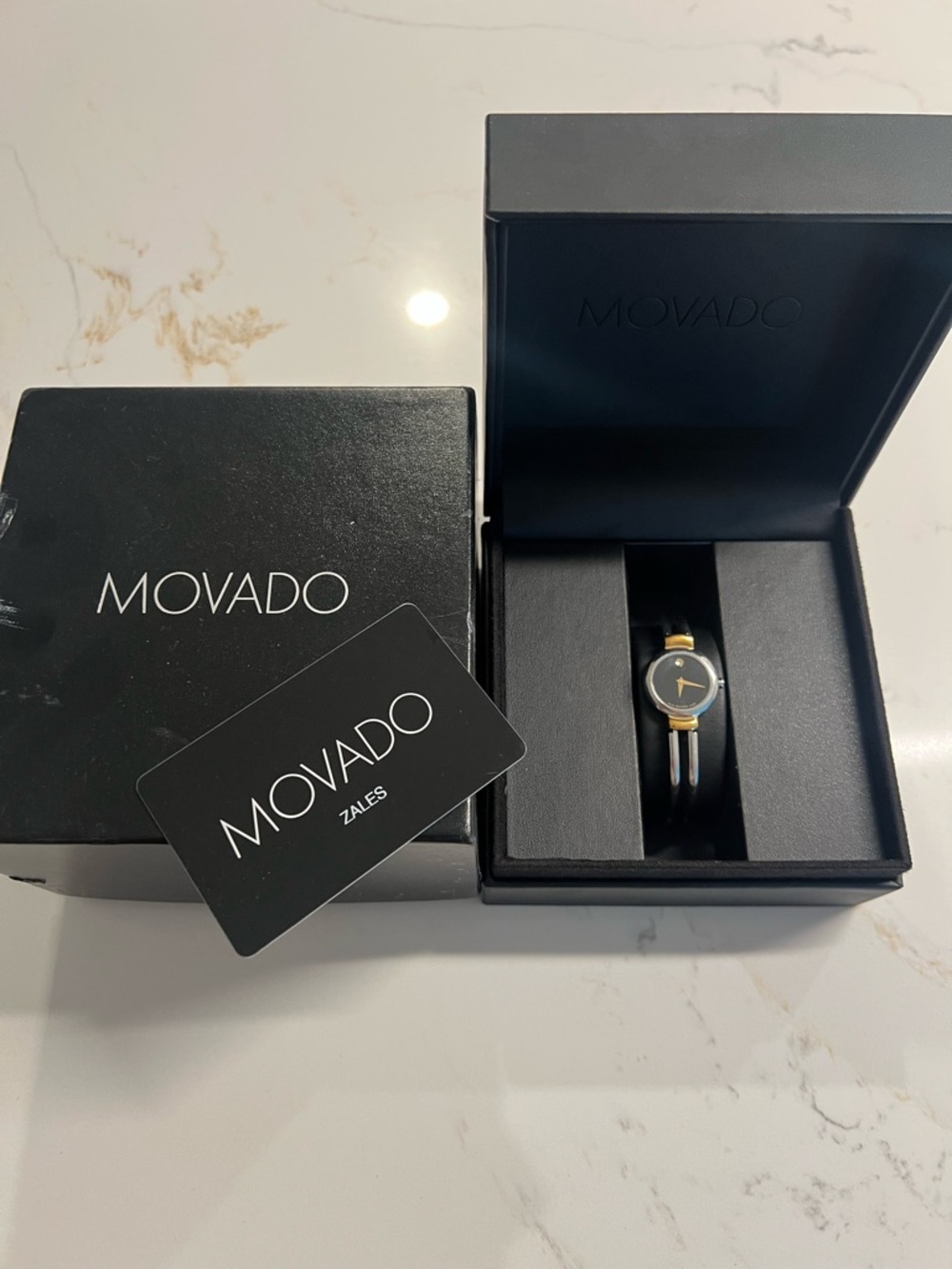 Movado Two-Tone Bangle Watch - Black and Gold Accents
